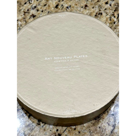 ART NOUVEAU Set of 4 Salad Plates POTTERY BARN Dragonfly Peacock Doves Butterfly - Picture 7 of 9